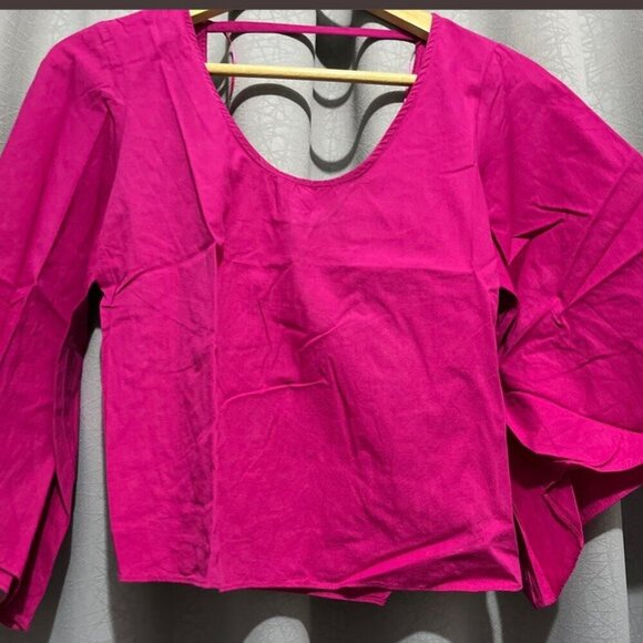 Zara Fuchsia Wide Sleeve Bow Cropped Blouse Size M NWOT - Picture 5 of 5